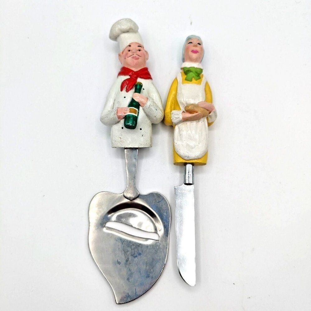 Vintage Cheese Board Utensil Set Chef and Baker Unique Rare Slicer and Knife 50s